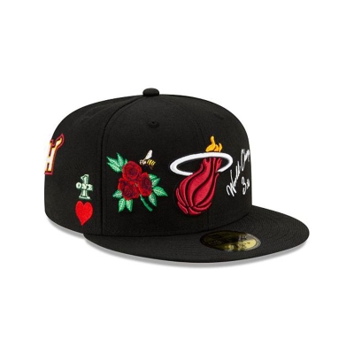 Black Miami Heat Hat - New Era NBA Icon 59FIFTY Fitted Caps USA1590874